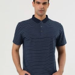 Allegra K Men's Casual Striped Polo Golf Short Sleeves Color Block Polo Shirt