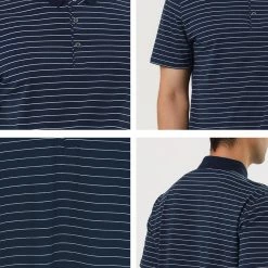 Allegra K Men's Casual Striped Polo Golf Short Sleeves Color Block Polo Shirt
