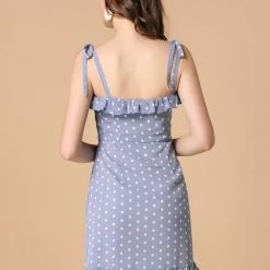 Allegra K Polka Dot Sleeveless Ruffle Tie Mini Dress Women