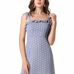 Allegra K Polka Dot Sleeveless Ruffle Tie Mini Dress Women