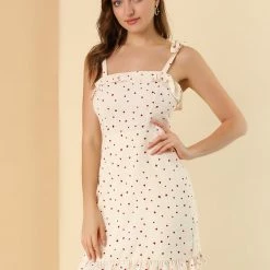 Allegra K Polka Dot Sleeveless Ruffle Tie Mini Dress Women