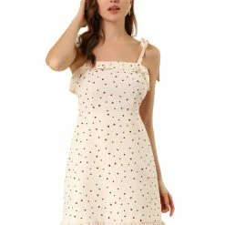 Allegra K Polka Dot Sleeveless Ruffle Tie Mini Dress Women