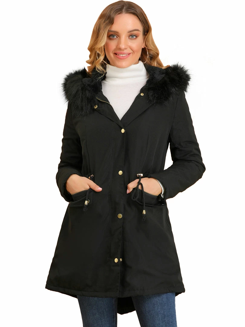 Allegra K Women's Winter Hooded Coat Down Faux Fur Warm Parka Jacket 10 Allegra K Women's Winter Hooded Coat Down Faux Fur Warm Parka Jacket