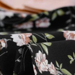 Allegra K Women's Bow Tie Neck Contrast Trim 3/4 Sleeve Floral Blouse Tops