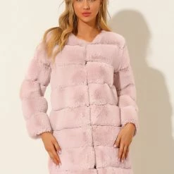 Allegra K Women’s Faux Fur Jacket Coat Long Sleeve Cardigan Fluffy Overcoat