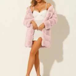 Allegra K Women’s Faux Fur Jacket Coat Long Sleeve Cardigan Fluffy Overcoat