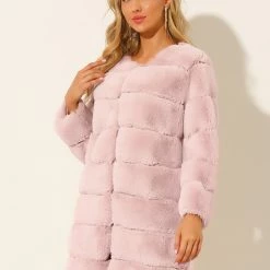 Allegra K Women’s Faux Fur Jacket Coat Long Sleeve Cardigan Fluffy Overcoat