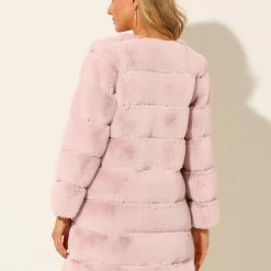 Allegra K Women’s Faux Fur Jacket Coat Long Sleeve Cardigan Fluffy Overcoat