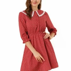 Allegra K Women's Peter Pan Collar Dresses Star Puff Sleeve Chiffon Shirt Dress