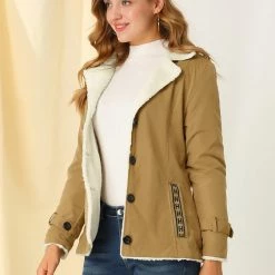 Allegra K Women's Winter Warm Jacket Notched Lapel Liner Fuzzy Fleece Sherpa Coats Thicker Outwear With Pockets