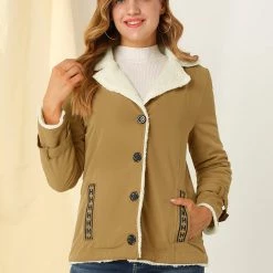 Allegra K Women's Winter Warm Jacket Notched Lapel Liner Fuzzy Fleece Sherpa Coats Thicker Outwear With Pockets
