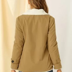 Allegra K Women's Winter Warm Jacket Notched Lapel Liner Fuzzy Fleece Sherpa Coats Thicker Outwear With Pockets