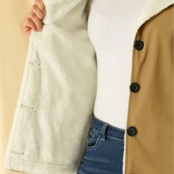 Allegra K Women's Winter Warm Jacket Notched Lapel Liner Fuzzy Fleece Sherpa Coats Thicker Outwear With Pockets