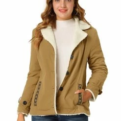 Allegra K Women's Winter Warm Jacket Notched Lapel Liner Fuzzy Fleece Sherpa Coats Thicker Outwear With Pockets