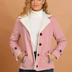 Allegra K Women's Winter Warm Jacket Notched Lapel Liner Fuzzy Fleece Sherpa Coats Thicker Outwear With Pockets