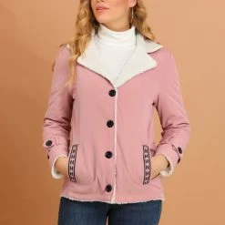 Allegra K Women's Winter Warm Jacket Notched Lapel Liner Fuzzy Fleece Sherpa Coats Thicker Outwear With Pockets