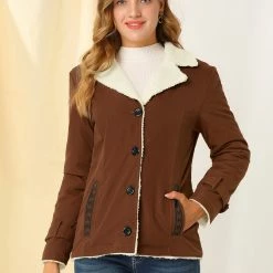 Allegra K Women's Winter Warm Jacket Notched Lapel Liner Fuzzy Fleece Sherpa Coats Thicker Outwear With Pockets