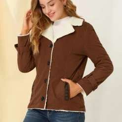 Allegra K Women's Winter Warm Jacket Notched Lapel Liner Fuzzy Fleece Sherpa Coats Thicker Outwear With Pockets