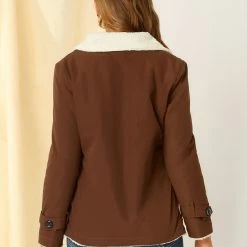 Allegra K Women's Winter Warm Jacket Notched Lapel Liner Fuzzy Fleece Sherpa Coats Thicker Outwear With Pockets