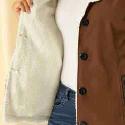 Allegra K Women's Winter Warm Jacket Notched Lapel Liner Fuzzy Fleece Sherpa Coats Thicker Outwear With Pockets