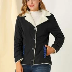 Allegra K Women's Winter Warm Jacket Notched Lapel Liner Fuzzy Fleece Sherpa Coats Thicker Outwear With Pockets