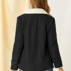 Allegra K Women's Winter Warm Jacket Notched Lapel Liner Fuzzy Fleece Sherpa Coats Thicker Outwear With Pockets