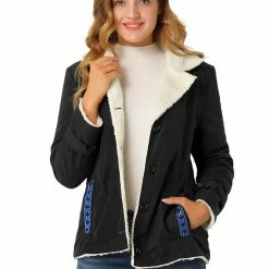 Allegra K Women's Winter Warm Jacket Notched Lapel Liner Fuzzy Fleece Sherpa Coats Thicker Outwear With Pockets
