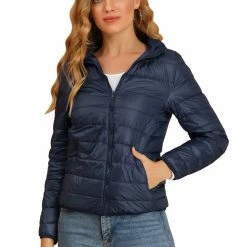 Allegra K Women's Hooded Packable Thickened Short Down Jacket Coat