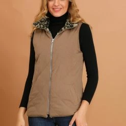 Allegra K Women's Padded Stand Collar Quilted Lightweight Pocket Vest