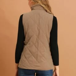 Allegra K Women's Padded Stand Collar Quilted Lightweight Pocket Vest