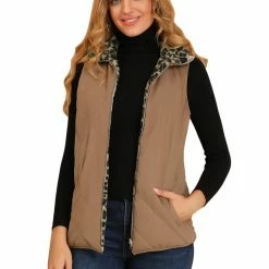 Allegra K Women's Padded Stand Collar Quilted Lightweight Pocket Vest