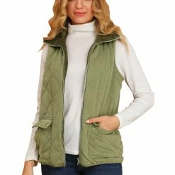 Allegra K Women's Padded Stand Collar Quilted Lightweight Pocket Vest