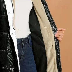 Allegra K Women's Hooded Faux Fur Collar Over Hip Zip Up Metallic Shiny Parka Jacket 27 Allegra K Women's Hooded Faux Fur Collar Over Hip Zip Up Metallic Shiny Parka Jacket