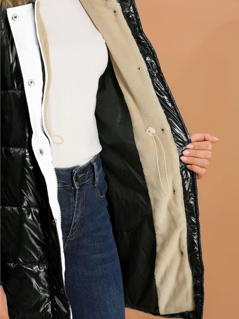 Allegra K Women's Hooded Faux Fur Collar Over Hip Zip Up Metallic Shiny Parka Jacket 15 Allegra K Women's Hooded Faux Fur Collar Over Hip Zip Up Metallic Shiny Parka Jacket