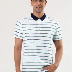 Allegra K Men's Casual Striped Polo Golf Short Sleeves Color Block Polo Shirt