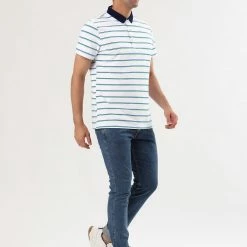 Allegra K Men's Casual Striped Polo Golf Short Sleeves Color Block Polo Shirt