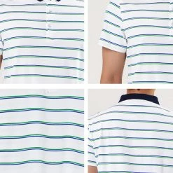 Allegra K Men's Casual Striped Polo Golf Short Sleeves Color Block Polo Shirt
