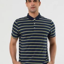 Allegra K Men's Casual Striped Polo Golf Short Sleeves Color Block Polo Shirt