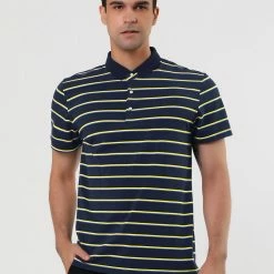 Allegra K Men's Casual Striped Polo Golf Short Sleeves Color Block Polo Shirt