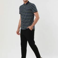 Allegra K Men's Casual Striped Polo Golf Short Sleeves Color Block Polo Shirt