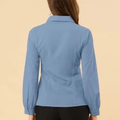 Allegra K Women's Button Up Shirt Career Peter Pan Collar Long Bishop Sleeve Blouse