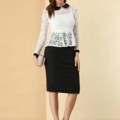 Allegra K Women's Peter Pan Collar Doll Collar Lace Floral Peplum Top 11 Allegra K Women's Peter Pan Collar Doll Collar Lace Floral Peplum Top