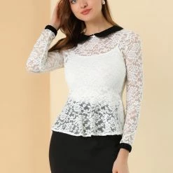 Allegra K Women's Peter Pan Collar Doll Collar Lace Floral Peplum Top 13 Allegra K Women's Peter Pan Collar Doll Collar Lace Floral Peplum Top