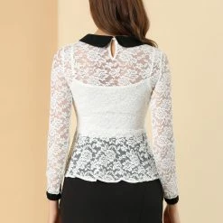 Allegra K Women's Peter Pan Collar Doll Collar Lace Floral Peplum Top 14 Allegra K Women's Peter Pan Collar Doll Collar Lace Floral Peplum Top