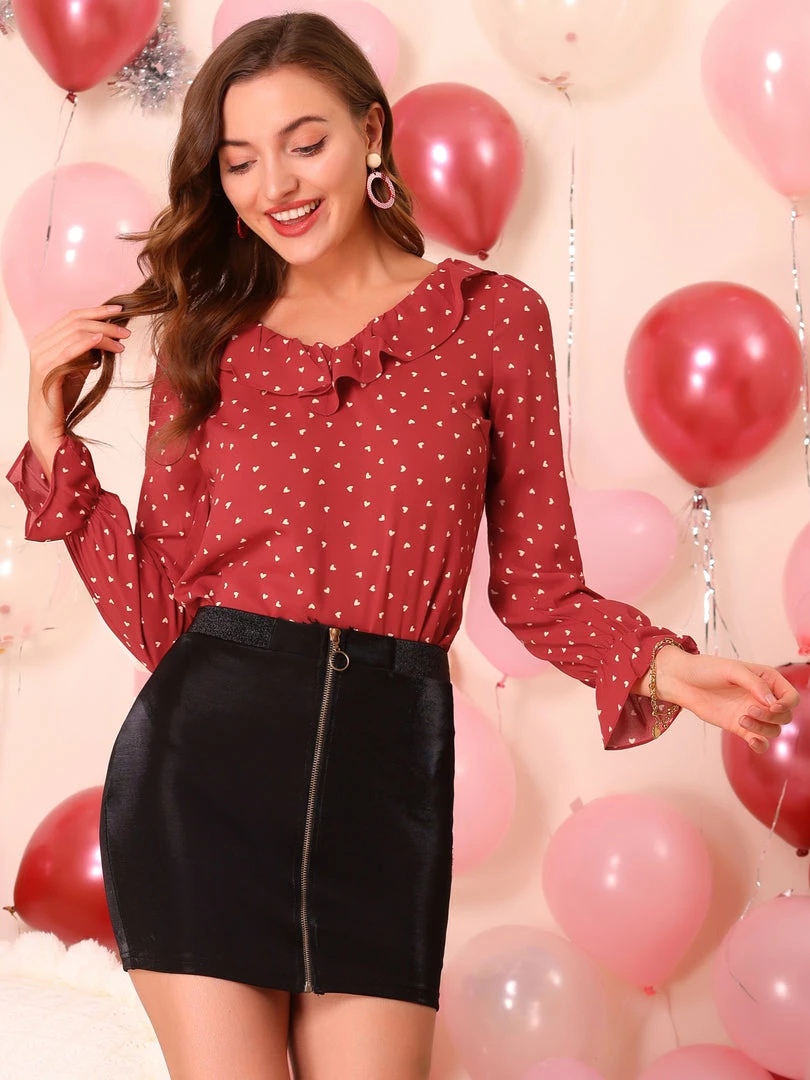 Allegra K Women's Ruffle V Neck Heart Print Valentine's Day Blouse Business Work Top 5 Allegra K Women's Ruffle V Neck Heart Print Valentine's Day Blouse Business Work Top