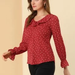 Allegra K Women's Ruffle V Neck Heart Print Valentine's Day Blouse Business Work Top 13 Allegra K Women's Ruffle V Neck Heart Print Valentine's Day Blouse Business Work Top