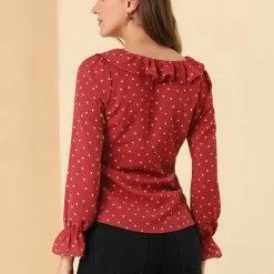 Allegra K Women's Ruffle V Neck Heart Print Valentine's Day Blouse Business Work Top 14 Allegra K Women's Ruffle V Neck Heart Print Valentine's Day Blouse Business Work Top