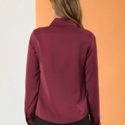 Allegra K Women's Satin Pullover Top Long Sleeves Elegant Work Office Collared Blouse 14 Allegra K Women's Satin Pullover Top Long Sleeves Elegant Work Office Collared Blouse