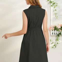 Allegra K Women's Sleeveless Notched Lapel Belted Business Office Midi Shirt Dress 54 Allegra K Women's Sleeveless Notched Lapel Belted Business Office Midi Shirt Dress