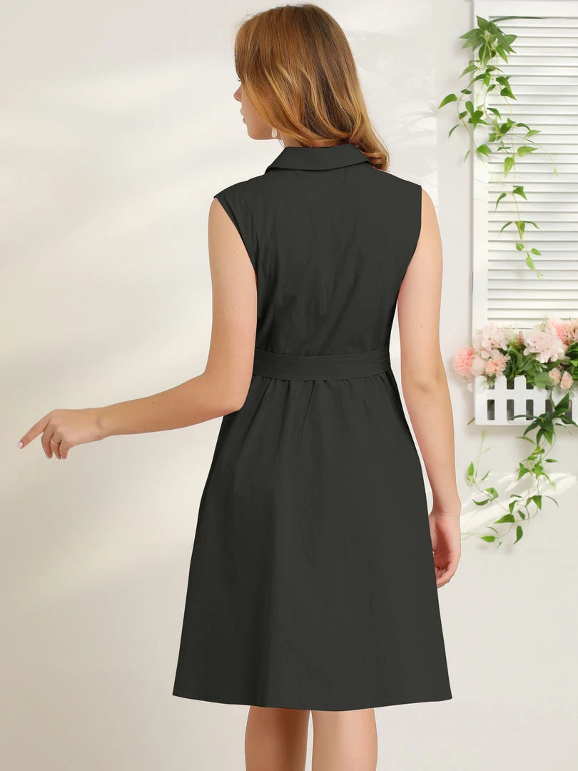 Allegra K Women's Sleeveless Notched Lapel Belted Business Office Midi Shirt Dress 25 Allegra K Women's Sleeveless Notched Lapel Belted Business Office Midi Shirt Dress